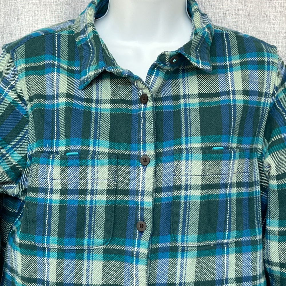 Cotopaxi Heavy Fleece Shirt Blue Green Plaid Size S 100% Cotton Chest Pockets - Picture 2 of 7